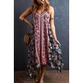 Pink Bohemian Floral Patchwork Print Long Sundress