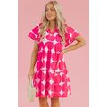 Rose Polka Dot Flutter Sleeve Notched Neck Tier...