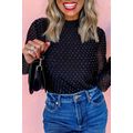 Black Rhinestone Embellished Mesh Long Sleeve Top