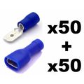 100x Blue Fully Insulated Spade Electrical Crim...
