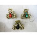 small antique bronze metal jeweled hair claw cl...