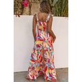 Multicolor Abstract Print Striped Trim Maxi Sun...