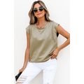Sage Green Studded Cap Sleeve Round Neck T Shirt