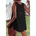 Black Bohemian Crochet Patchwork Sleeveless Tunic