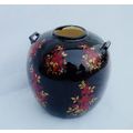 Black Oriental Style Vase Ceramic Asian Round R...