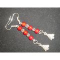 Long deep red Tibetan Asian style swing earrings