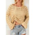 Khaki Hollowed Knit Asymmetric Drawstring Sweater
