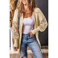 Apricot Crochet Lace Sleeve Ribbed Knit Cardigan