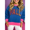 Blue FALL Graphic Color Block Bubble Sleeve Swe...