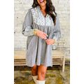Black Stripe Floral Patchwork Tied V Neck Shift...