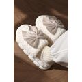 White Contrast Bowknot Applique Plush Winter Sl...