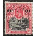 St Helena 1916 SG87 1d + 1d Black & Scarlet WAR...