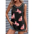 Black Sequin Cheetah Round Neck Stitching Loose...