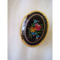 Vintage Black Oval Flower Retro Brooch Pin