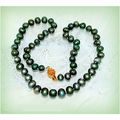 Dark Green Freshwater Pearl Beads Necklace Gold...