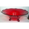 VINTAGE FOOTED RED BOWL ' ETCHED DESIGN ' 11 in...