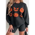 Black Halloween Pumpkin Face Pattern Drop Shoul...