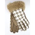 Ladies Gloves Brown Check Pattern with Faux Fur...