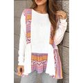 White Western Aztec Print Patchwork Ruffled Tun...