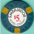 Hotel Embajador. $5 Casino Chip. Santo Domingo,...