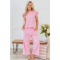 Pink Textured Pearled Ruffled Sleeve Wide Leg P...