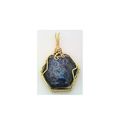 Blue Glaze Porcelain Brass Wire Wrap Pendant 2