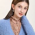 Women Lace Fake Satin Collar Button Down Detach...
