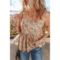 Apricot Floral Print Spaghetti Straps Ruffled P...