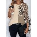 Pale Khaki Leopard Colorblock Waffle Knit Top