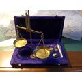 Vintage BRASS weighing scales in velvet case + ...