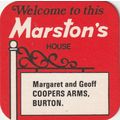 BEER MAT - MARSTONS BREWERY - COOPERS ARMS, BUR...