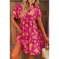 Rose Floral Print Batwing Sleeve Smock Dress
