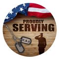 Military Proudly Serving with Dog Tags 4" Round...