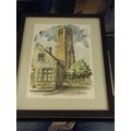 Orginal Framed Watercolor Print "kerk te Damme"...