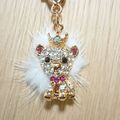 Small Lion Dog Keyring Silver Crystal Diamante ...