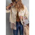 Button Up Pockets Striped Color Block Corduroy ...