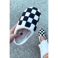 Black Checkered Print Fuzzy Slip On Winter Slip...