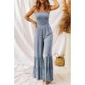 Dusk Blue Thin Straps Smocked Bodice Wide Leg F...