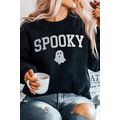 Black Glitter SPOOKY Ghost Pattern Crew Neck Ha...
