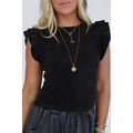 Black Ruffled Crew Neck Slim Fit Top