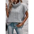 Medium Grey Cable Knit Turtleneck Batwing Sleev...