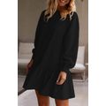 Black Solid Color Puff Sleeve Ruffle Hem Mini D...