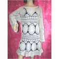 Vintage 1970 Blue Open Work Crochet Dress Size ...