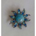 Peking Glass Brooch Blue Star Cabochon with Blu...