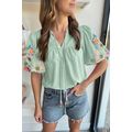 Clearly Aqua Floral Embroidered Puff Sleeve Spl...