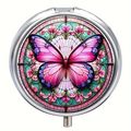Beautiful Butterfly-Themed Round Pill Box Metal...