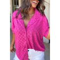 Bright Pink Lapel Neck Checkered Textured Short...