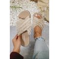 Beige Bohemian Cross Criss Tassel Slippers