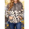 Leopard Print Color Block Pocketed Drawstring H...