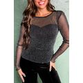 Black Metallic Glitter Mesh Long Sleeve Top